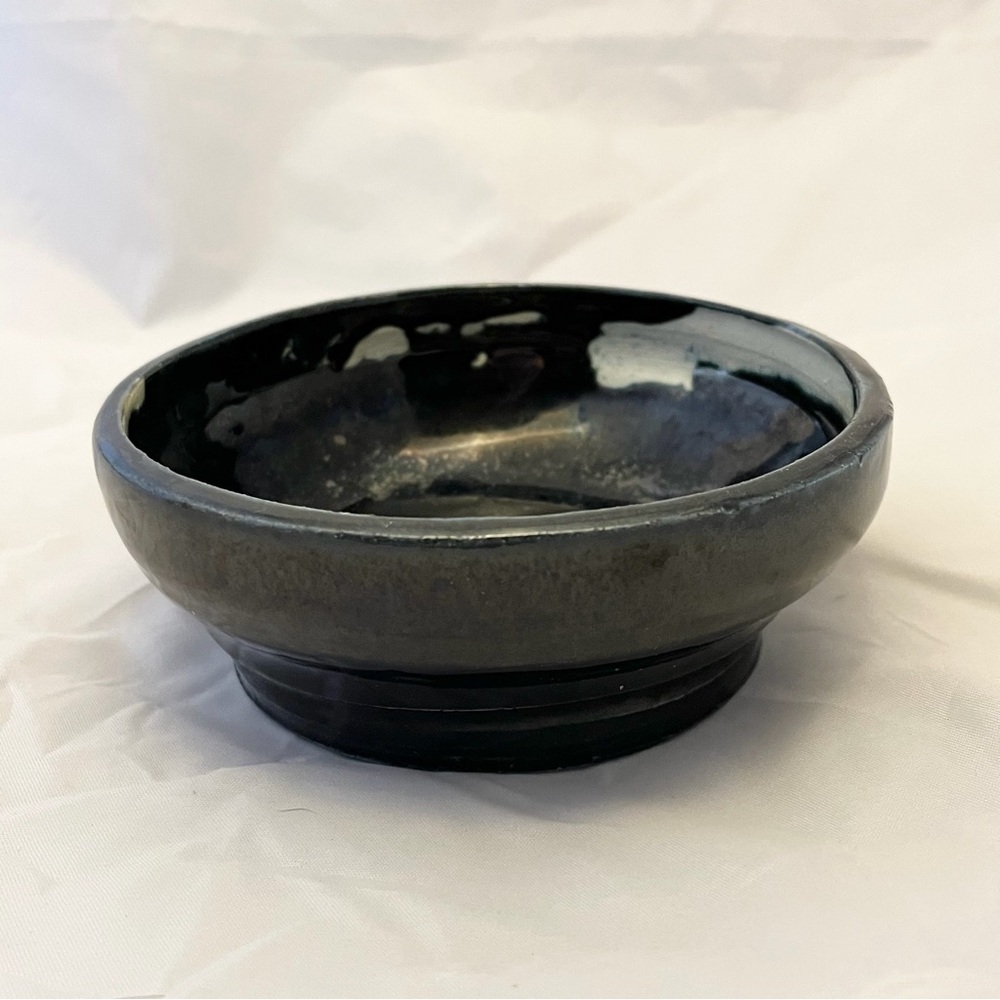 Studio Art Pottery Bowl, Glazed Black Blue, Signed